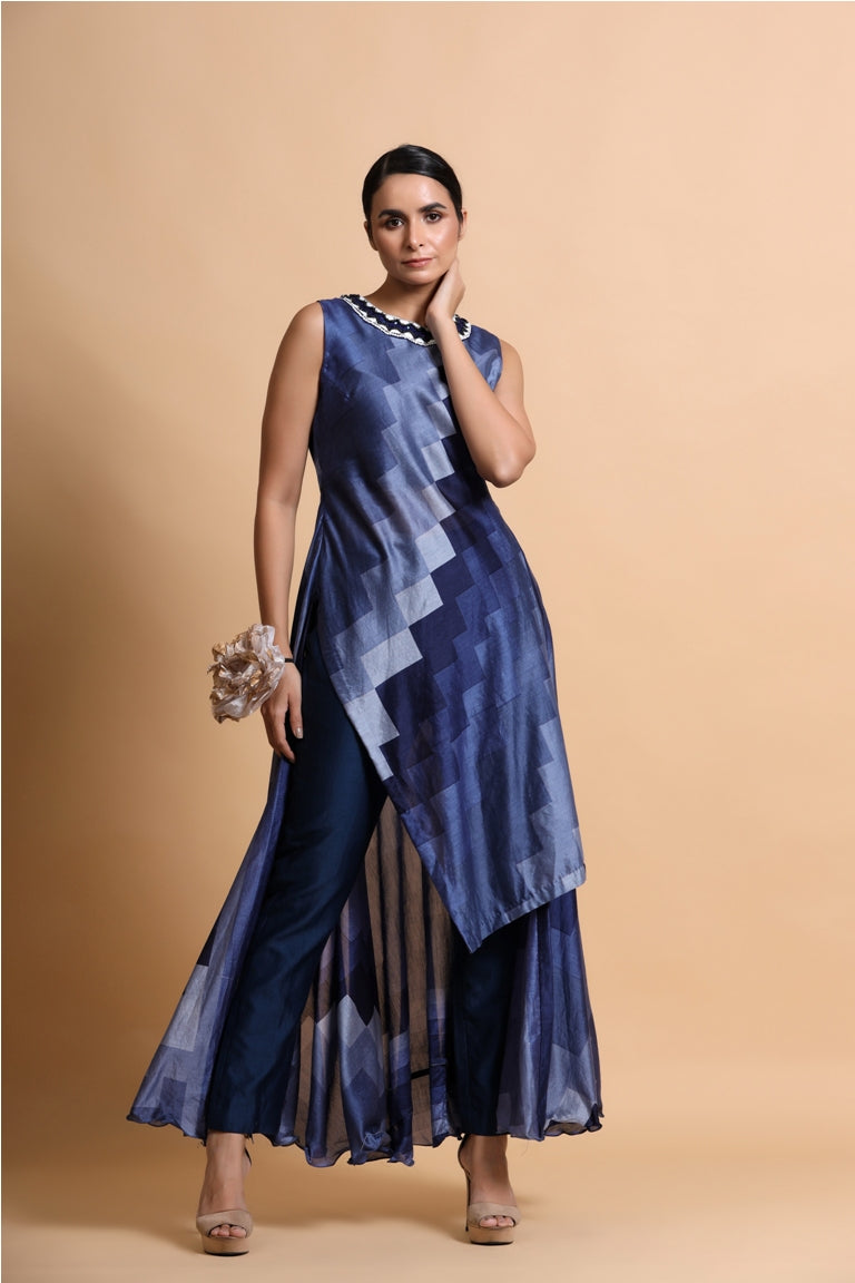 Asymmetric blue indo western on sale outfit