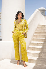 Gulbahar  Lemon green blazer, shirt & pant set