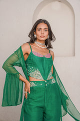 Gulbahar basil green mirror corset and papa pant set