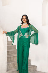 Gulbahar basil green mirror corset and papa pant set