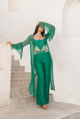 Gulbahar basil green mirror corset and papa pant set