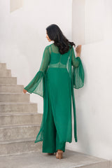 Gulbahar basil green mirror corset and papa pant set