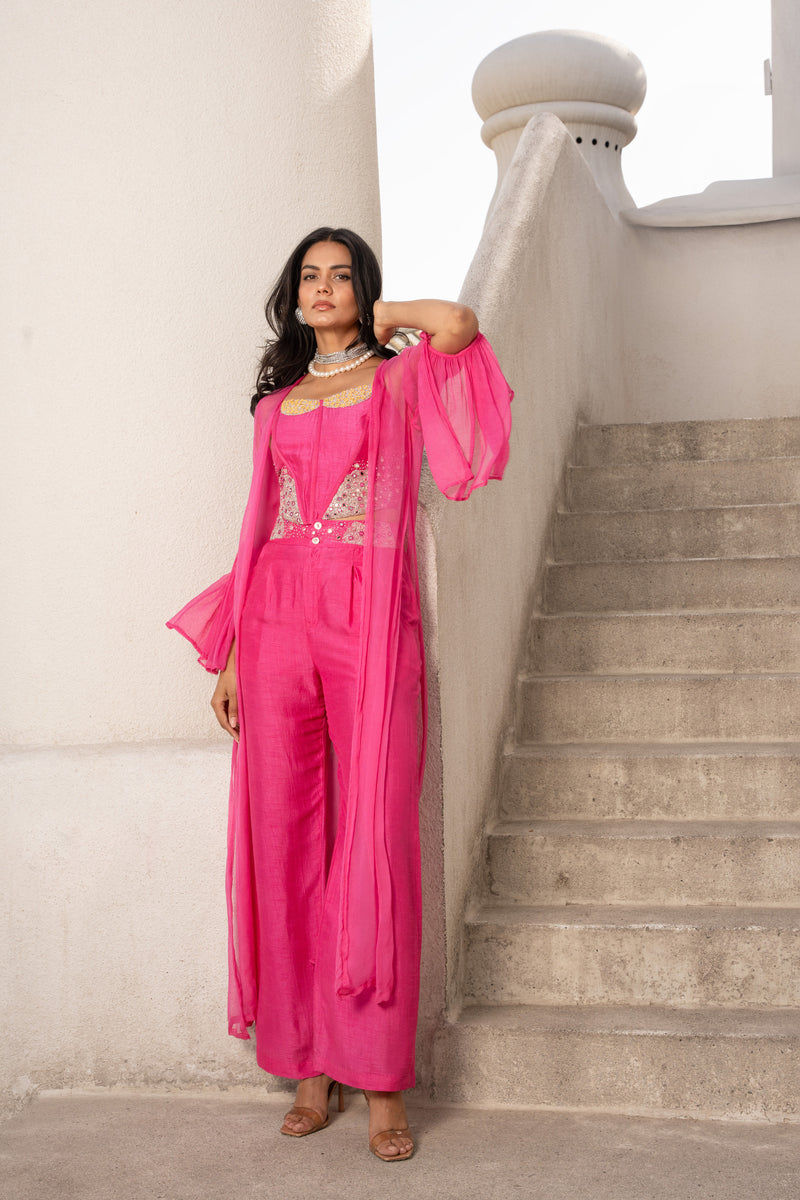 Gulbahar Hot pink mirror corset and papa pant set