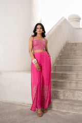 Gulbahar Hot pink bandee cape with flutter pant set