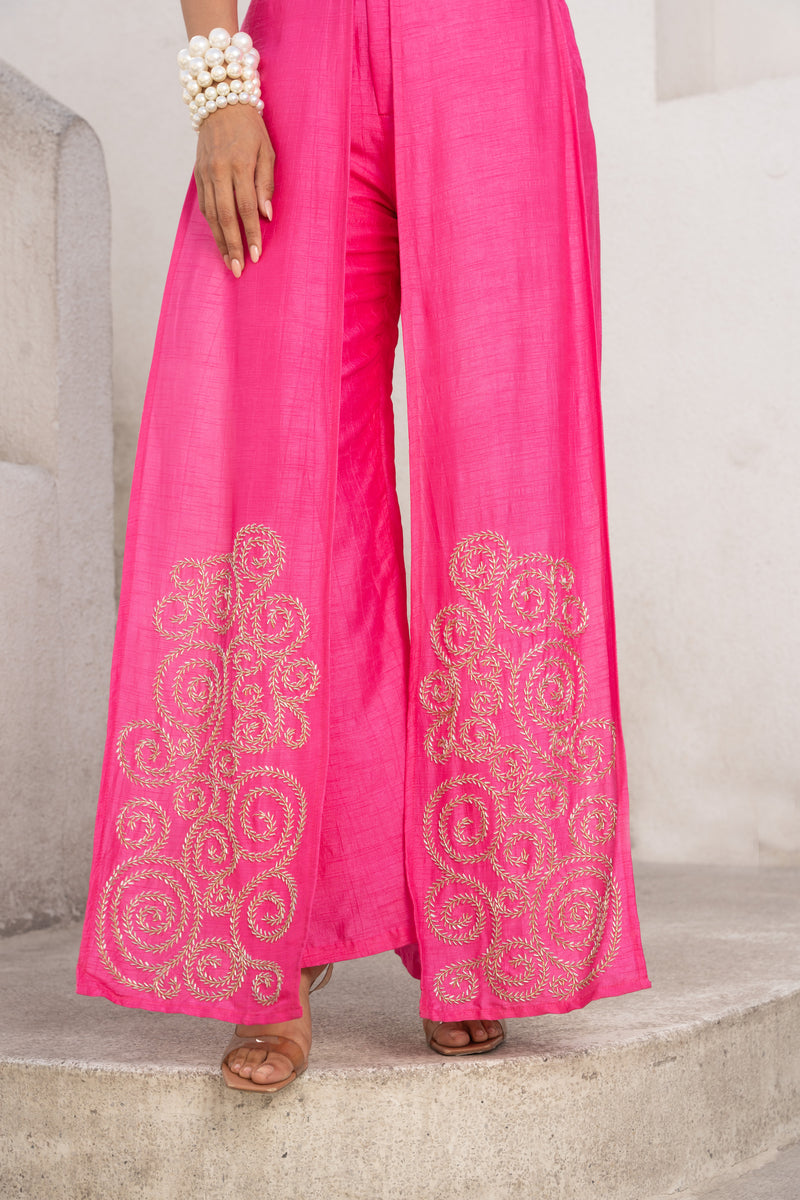 Gulbahar Hot pink bandee cape with flutter pant set