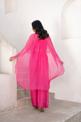 Gulbahar Hot pink bandee cape with flutter pant set