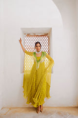 Gulbahar lemon green bling kaftan dress set