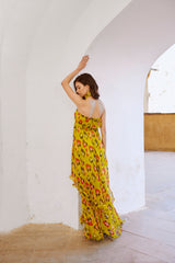 Gulbahar Bumble bee green halter maxi with belt set.