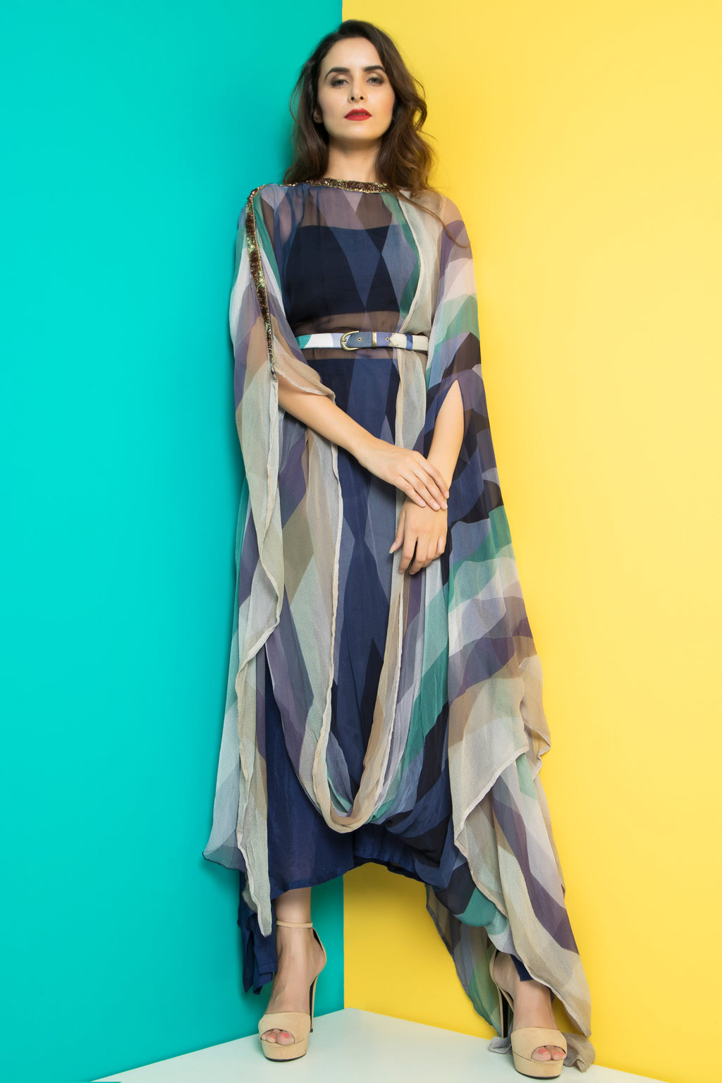 Vahson Indo Western Printed Regular Slim Fit Sleeveless Rayon Blue Palazzo  Pant One Minute Saree : Amazon.in: Fashion
